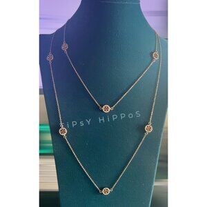 NEW!! Tory Burch Miller Rose Gold Pave Logo LONG necklace